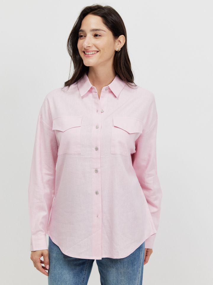 חולצה דמוי פישתן PROMO בצבע ורוד