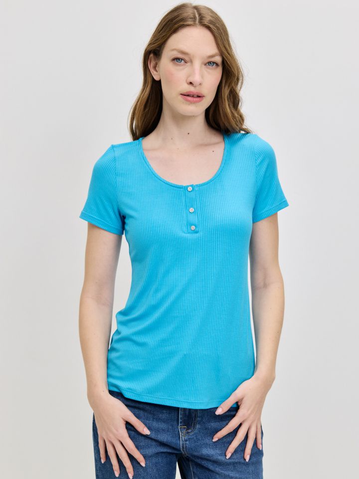 חולצה שינה כפתורים PROMO בצבע טורקיז