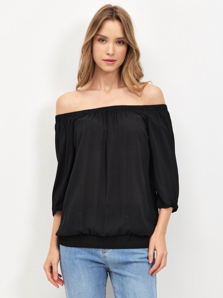 חולצה בלון שיפון בצבע שחור