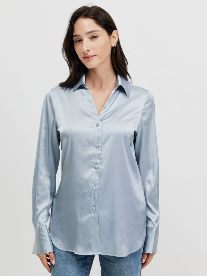 חולצה סטן ROMI PROMO בצבע אפור כסף