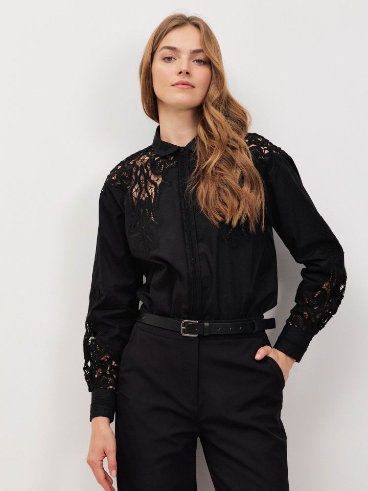 חולצה שילוב קרושה בצבע שחור