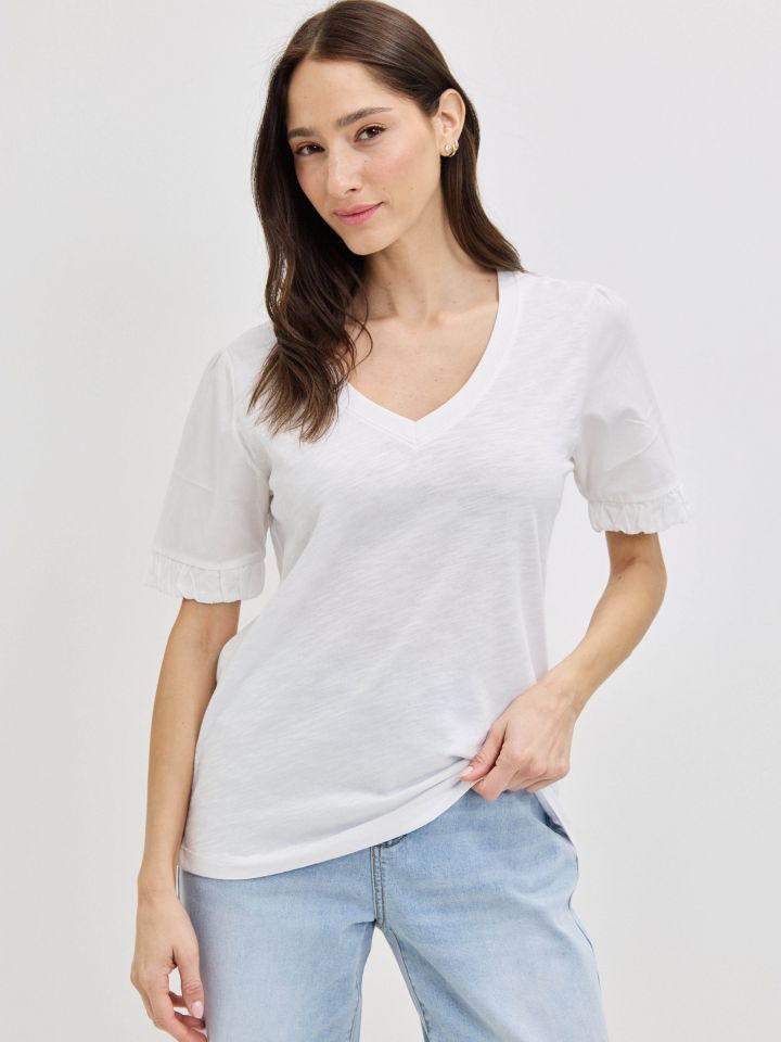 חולצה שרוול אריג PROMO בצבע לבן