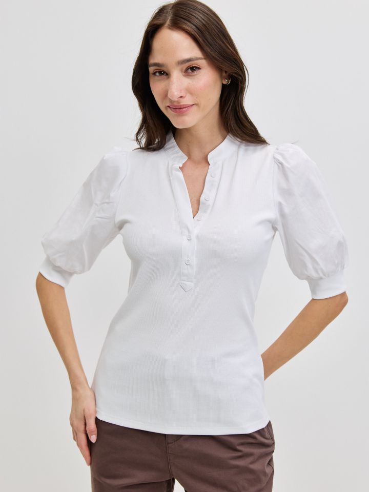 חולצה שרוולי בלון PROMO בצבע לבן