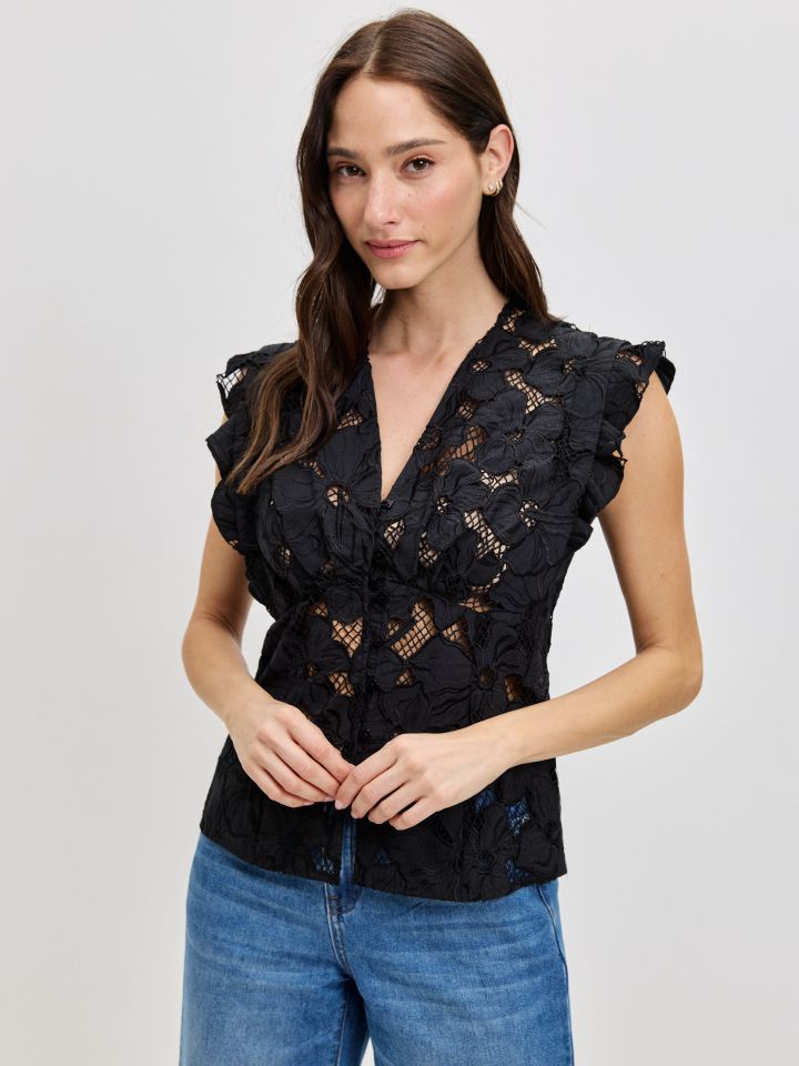 חולצה קרושה שרוול מלמלה בצבע שחור