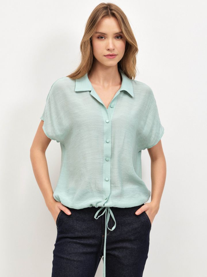 חולצה צוארון קשירה במותן PROMO בצבע ירוק בהיר