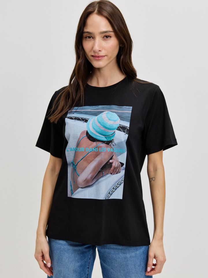 חולצה דפוס AMOUR PROMO בצבע שחור