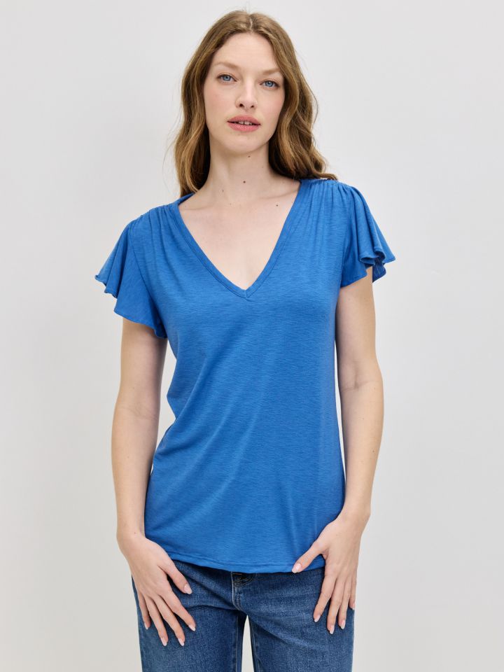 חולצה סלאב V כיווץ PROMO בצבע כחול רויאל