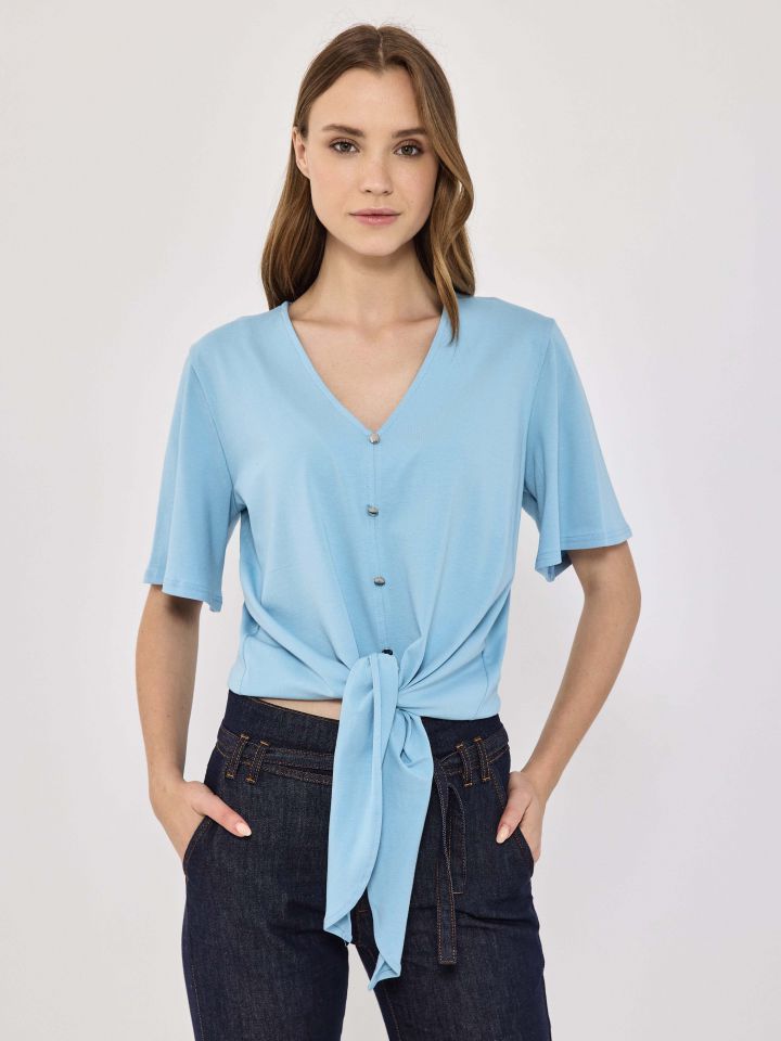 חולצה קשירה כפתורים PROMO בצבע תכלת