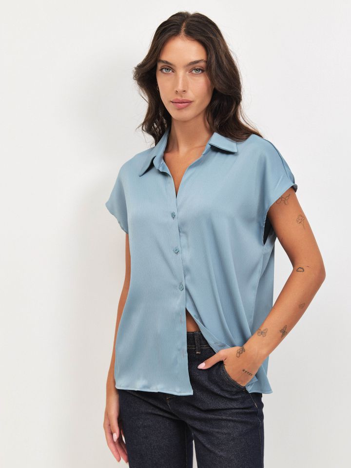 חולצה צוארון מכופתרת PROMO בצבע תכלת