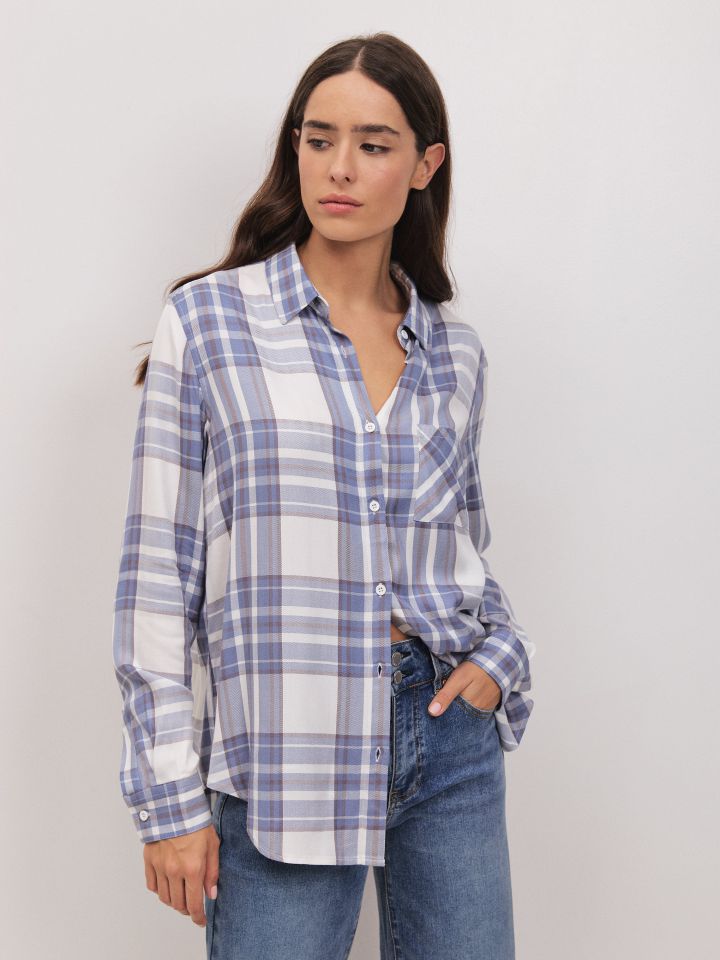 חולצה משבצות PROMO בצבע תכלת