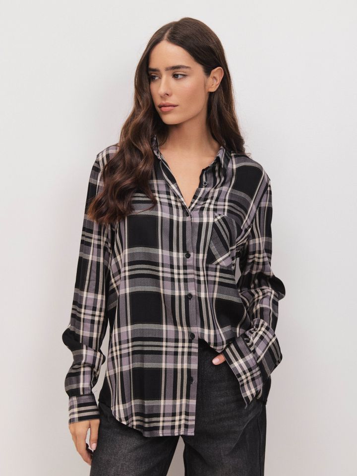 חולצה משבצות PROMO בצבע שחור