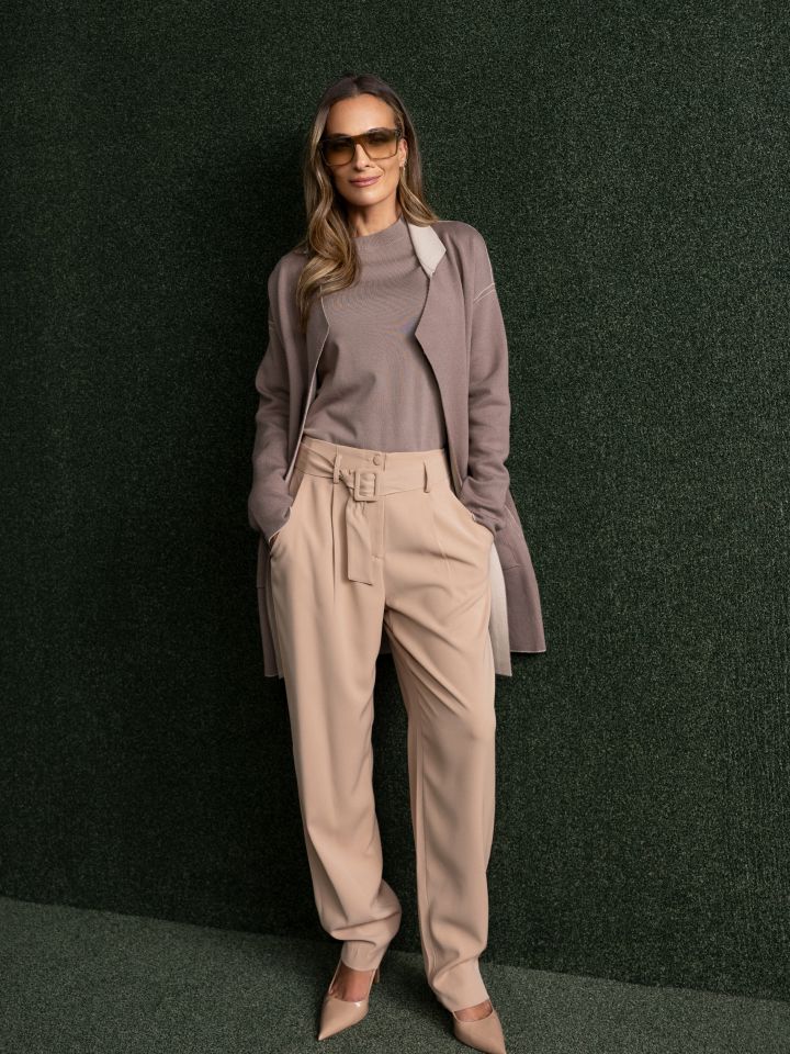 מכנסיים חגורה אבזם בצבע קאמל