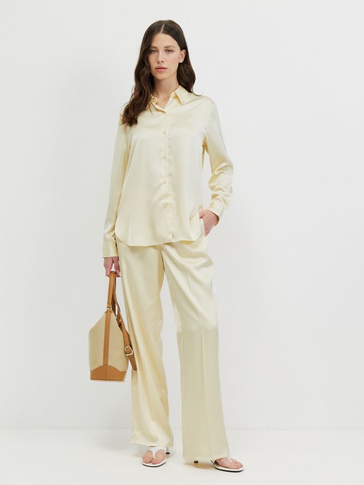 מכנסיים סטן PROMO בצבע לימון