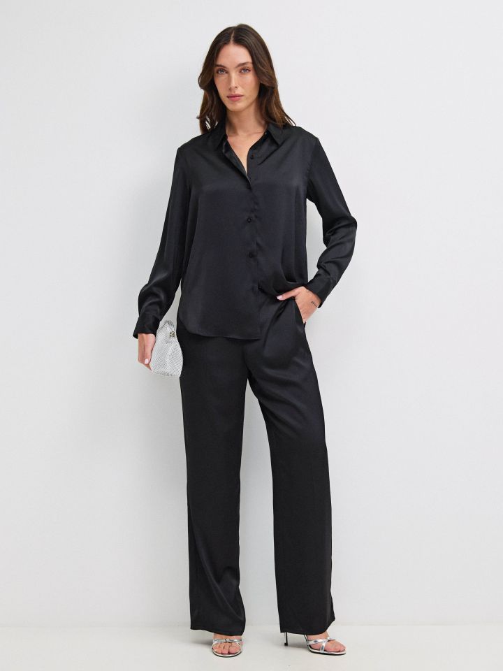 מכנסיים סטן PROMO בצבע שחור