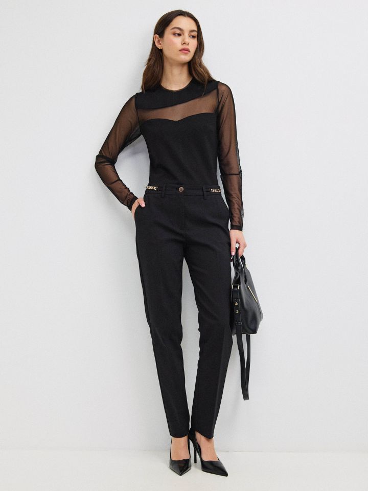 מכנסיים אבזמים ארוך בצבע שחור