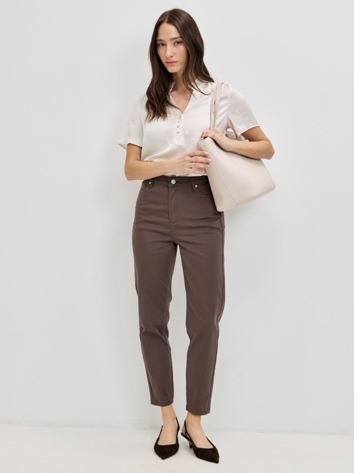 מכנסיים סקיני 7/8 PROMO בצבע חום