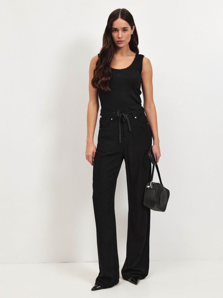 מכנסיים מראה פישתן שרוך PROMO בצבע שחור