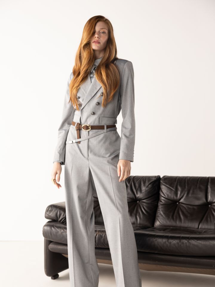 מכנסיים GRAY חגורה בצבע אפור כסף