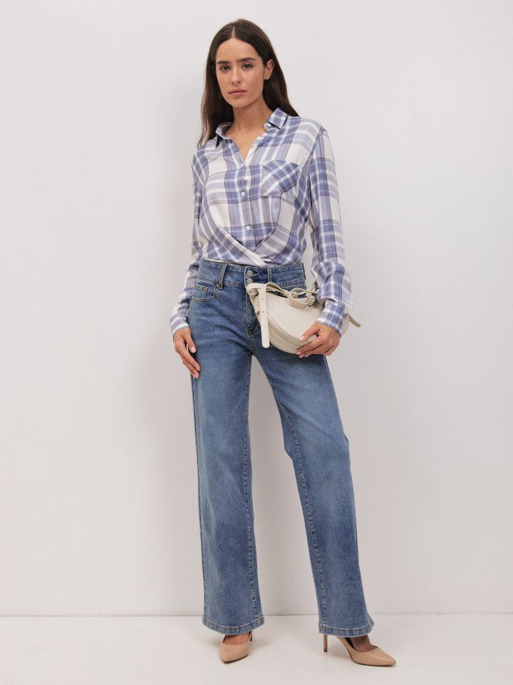 מכנסיים ג’ינס כפתורים PROMO בצבע ג’ינס