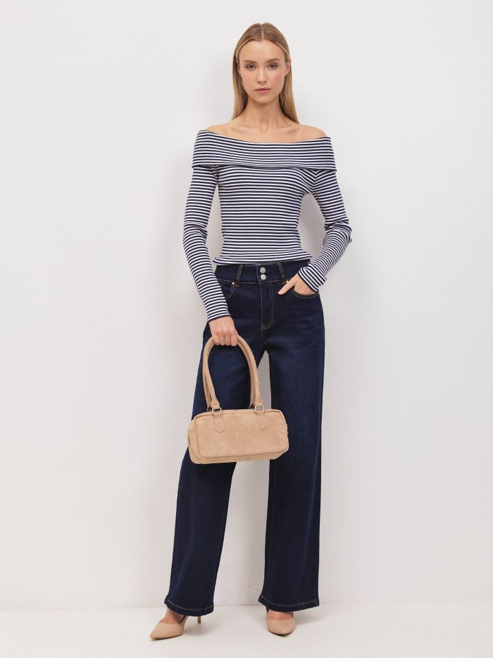 מכנסיים ג’ינס כפתורים PROMO בצבע ג’ינס כהה