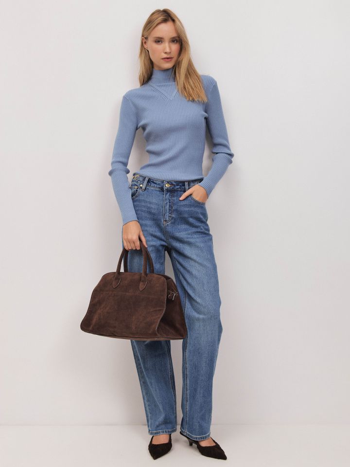 מכנסיים ג’ינס אבזמים במותן בצבע ג’ינס