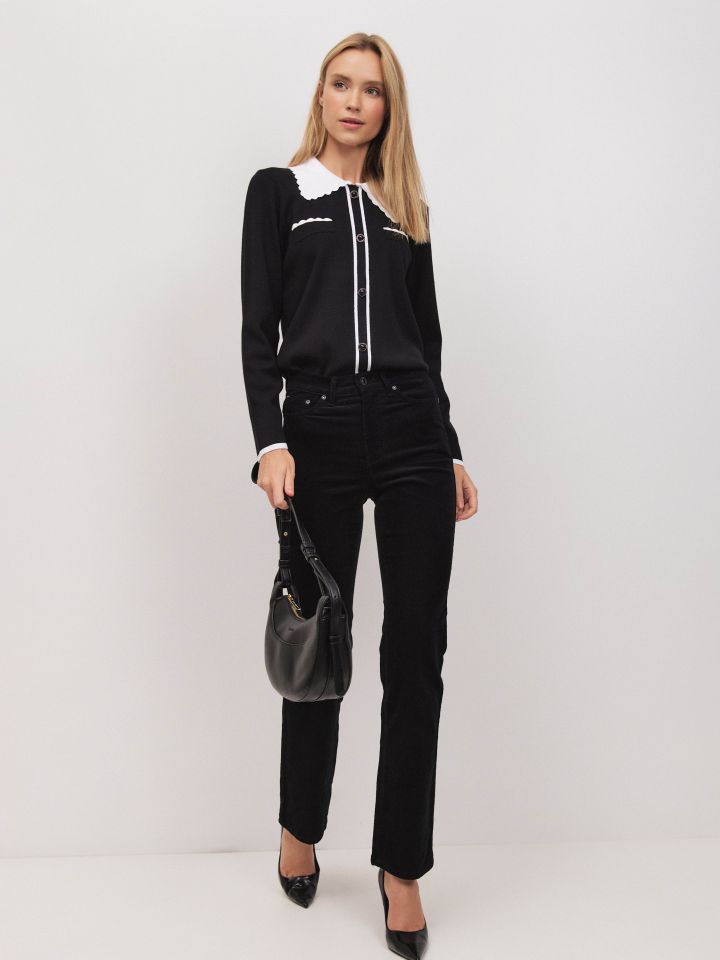 מכנסיים קורדרוי סקיני בצבע שחור