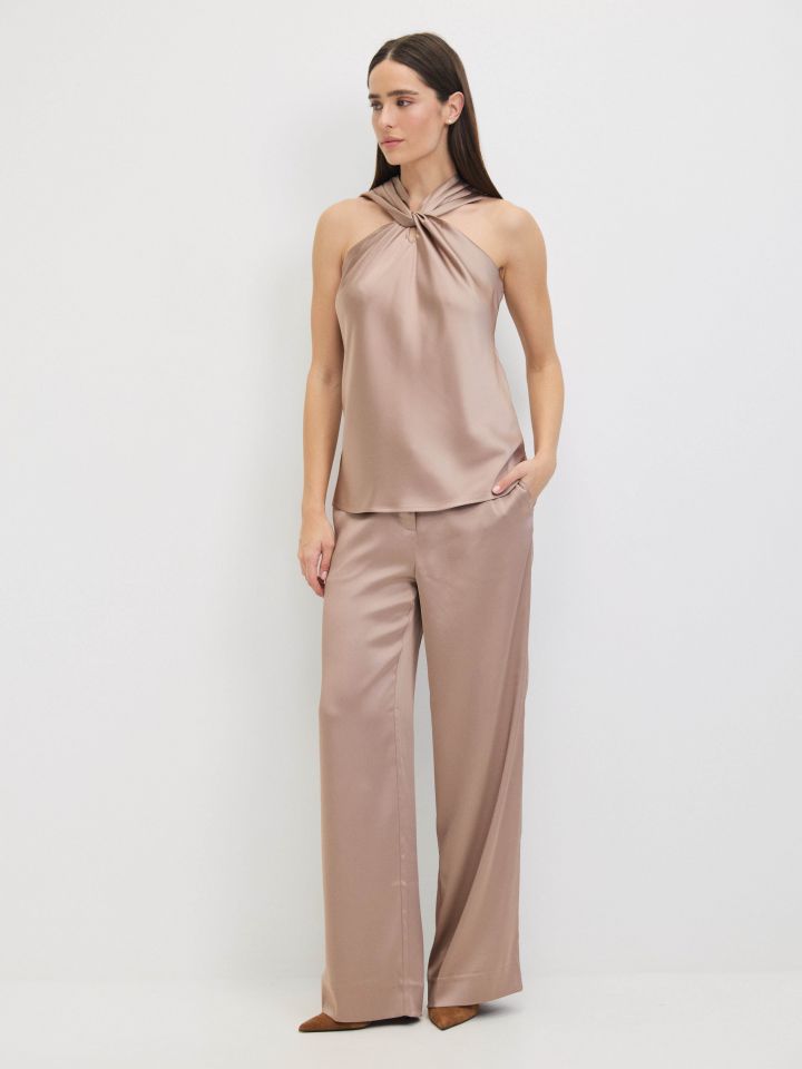 מכנסיים סטן בצבע מוקה