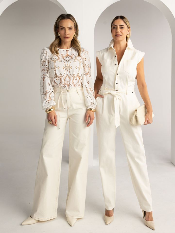 מכנסיים דריל קשירה בצבע שמנת