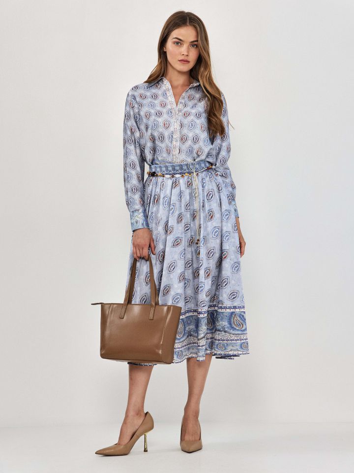 חצאית דפוס בורדורה בצבע פייזלי כחול