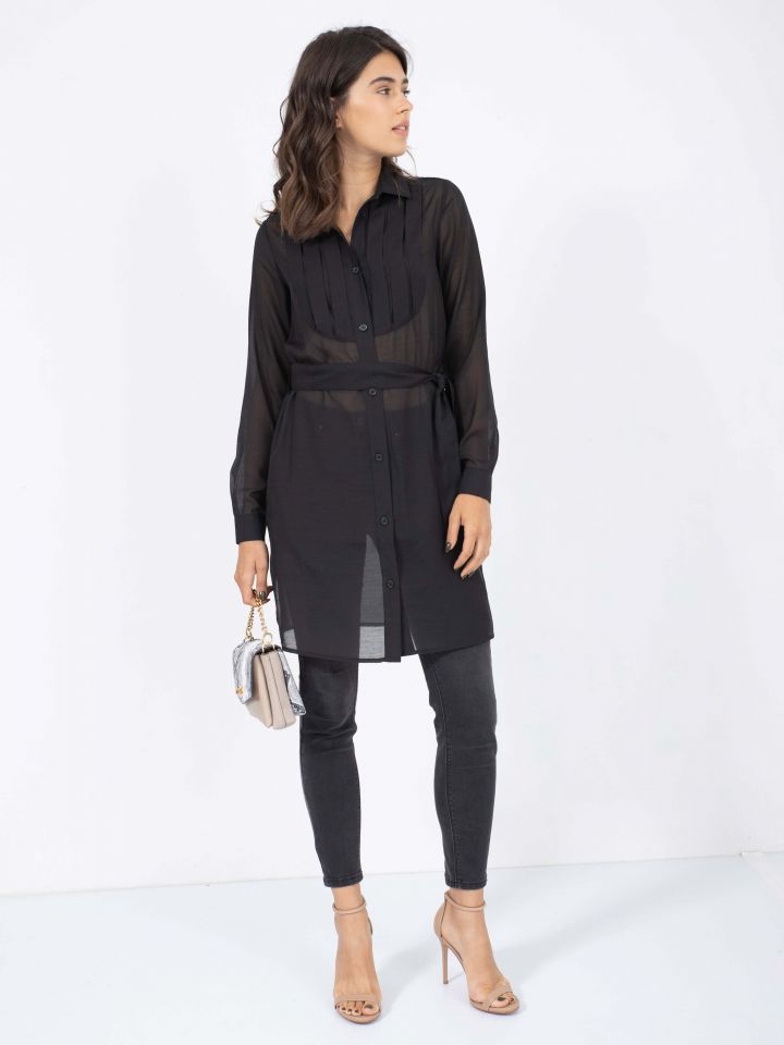 טוניקה חגורה קשירה בצבע שחור