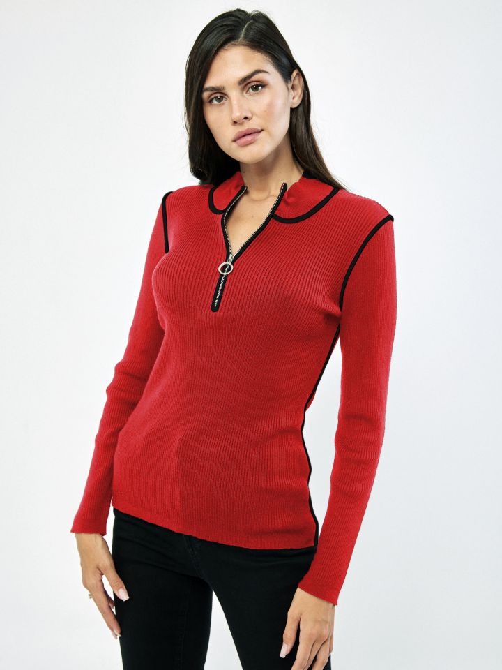 סריג רוכסן שילובים PROMO בצבע אדום מלבורו