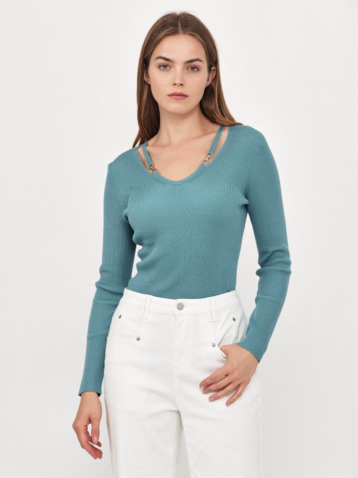 סריג V זוג אבזמים PROMO בצבע ירוק בהיר