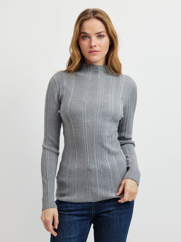 סריג ריב חצי גולף PROMO בצבע אפור כסף