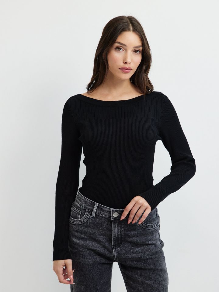 סריג שילוב ריבים PROMO בצבע שחור