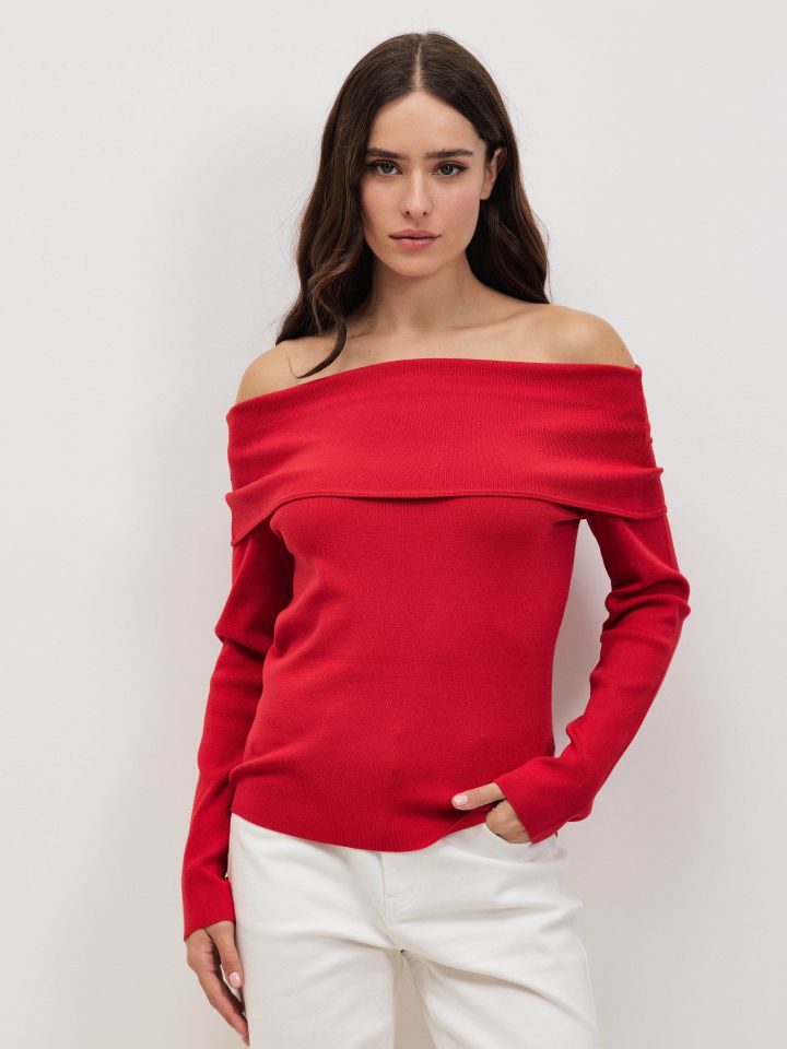 סריג וולן כפול PROMO בצבע אדום מלבורו