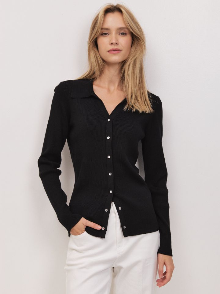 קרדיגן סריג לחצניות בצבע שחור