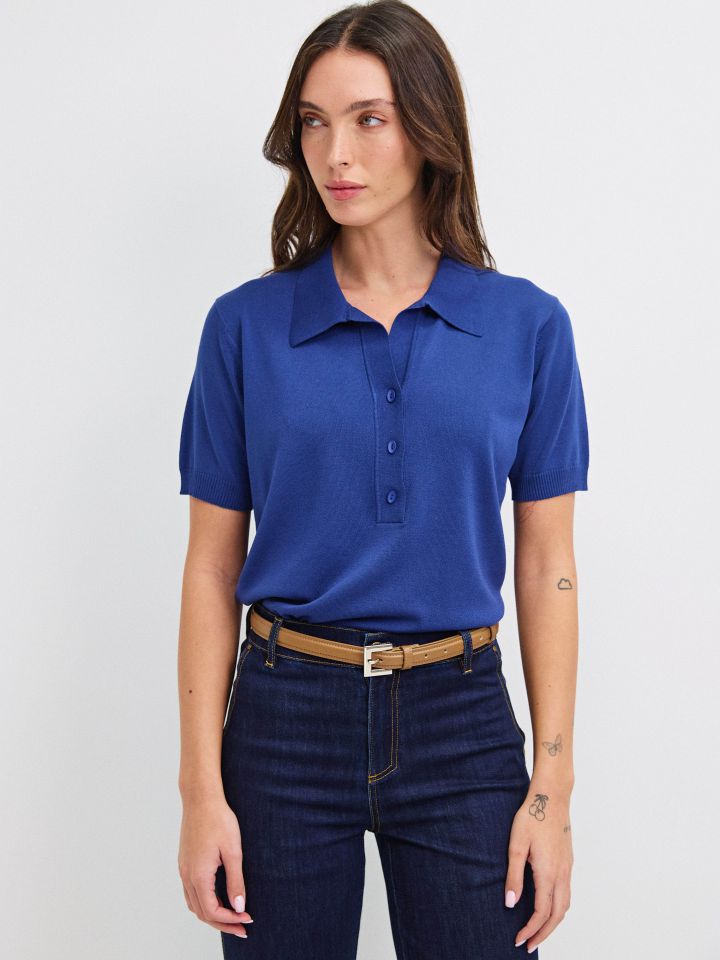 סריג צוארון שינה בצבע נייבי