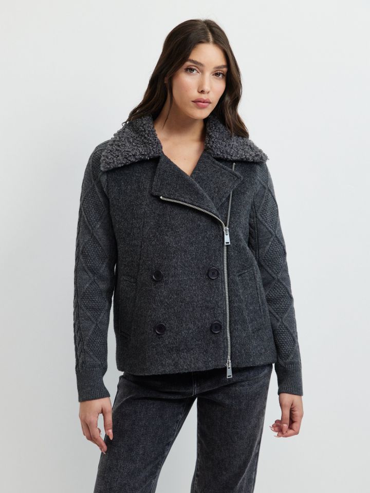 ג’קט  סריג צוארון בצבע אפור מרנגו