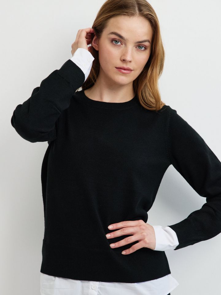 סריג שילוב חולצה בצבע שחור