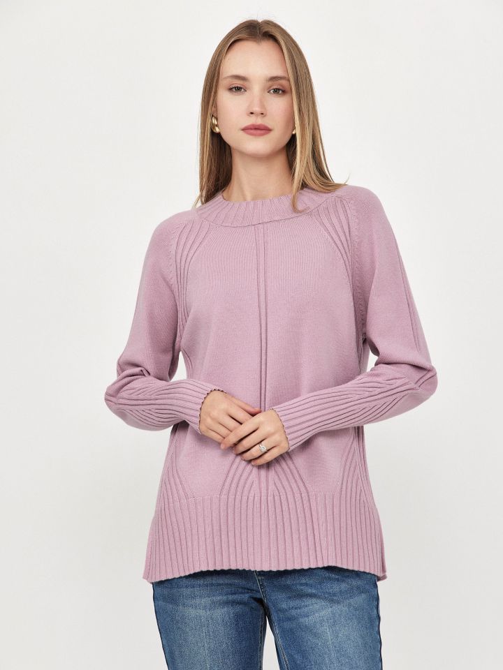 סריג חצי גולף שילוב סריגות בצבע ורוד מעושן