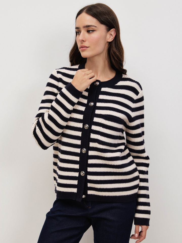 עליונית סריג פסים בצבע נייבי