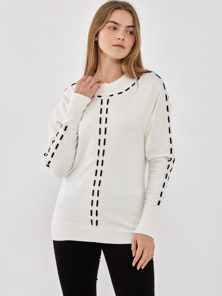 סריג שילוב שרוך בצבע אופוויט