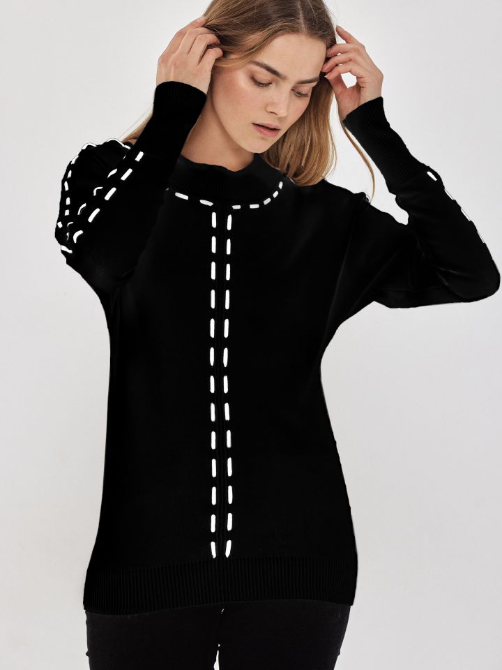 סריג שילוב שרוך בצבע שחור