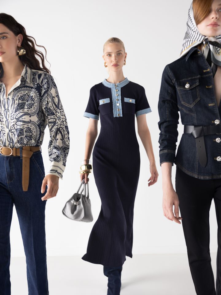 שמלה סריג שילוב ג’ינס בצבע נייבי