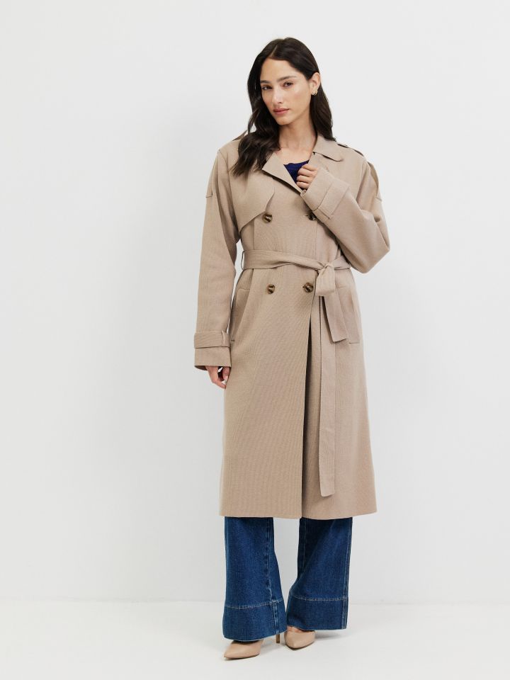 עליונית סריג טרנץ בצבע בייז קפוצינו