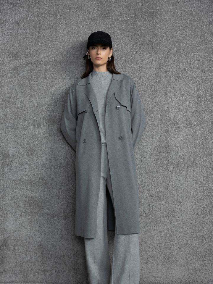 עליונית סריג טרנץ בצבע אפור מלאנז בינוני