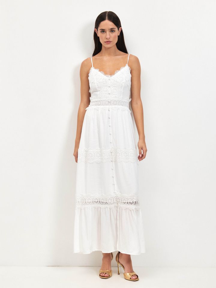 שמלה וואל שילוב קרושה בצבע לבן