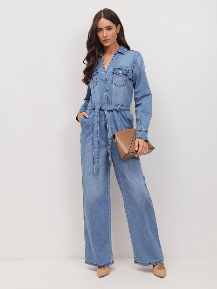 אוברול ג’ינס שרווך ארוך בצבע ג’ינס