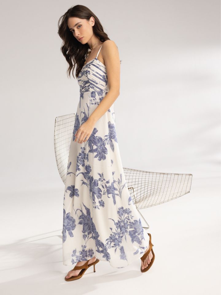 שמלה דפוס ROMI בצבע לבן /כחול