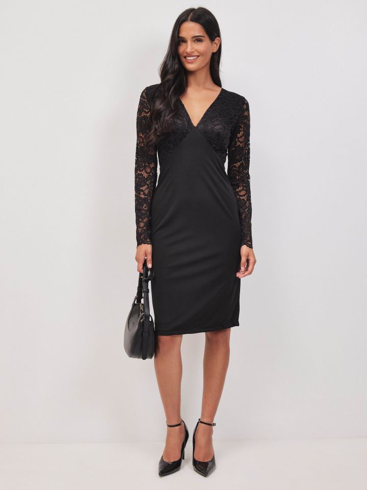 שמלה שילוב תחרה בצבע שחור